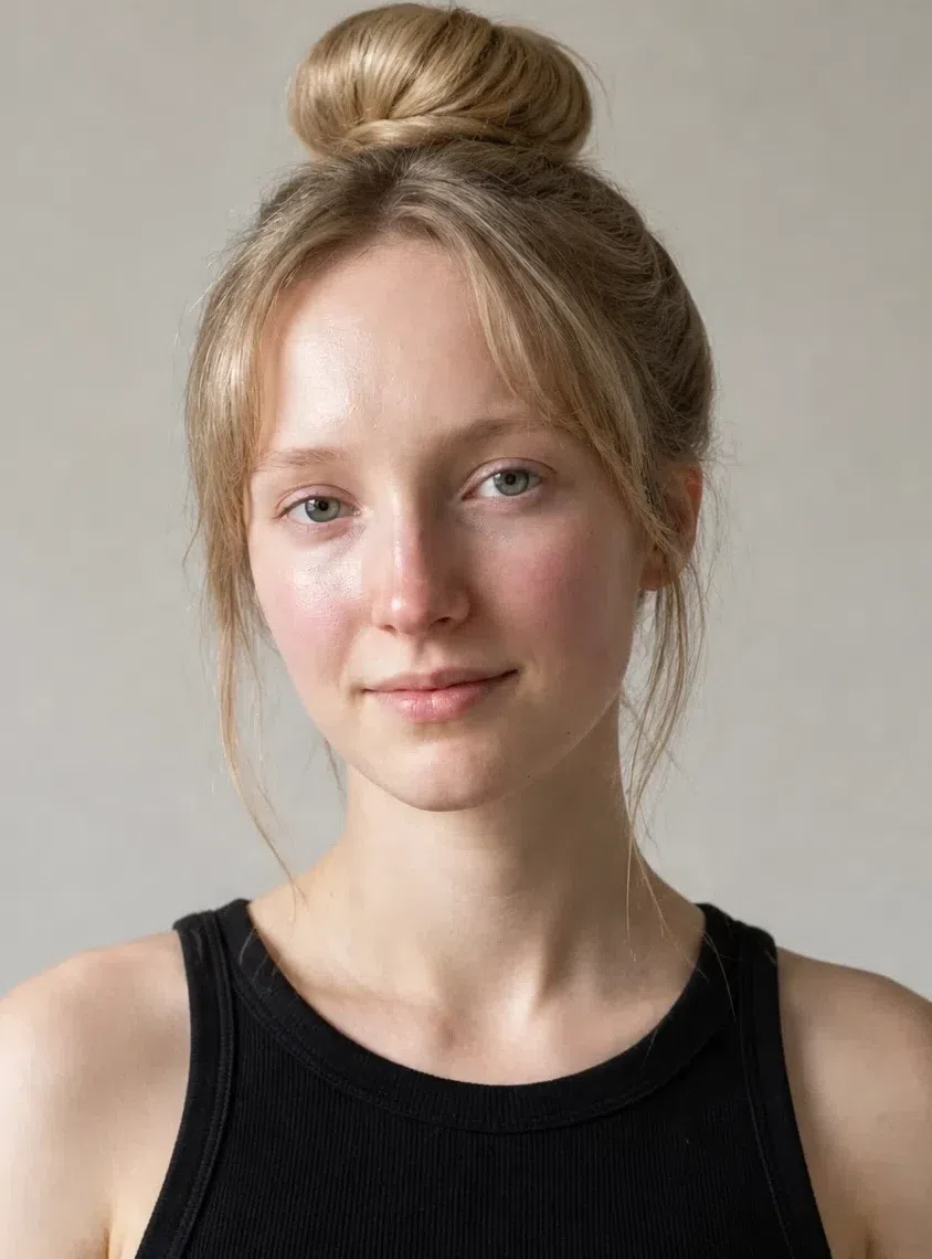 Пучок-бублик, аккуратный круглый, вид спереди