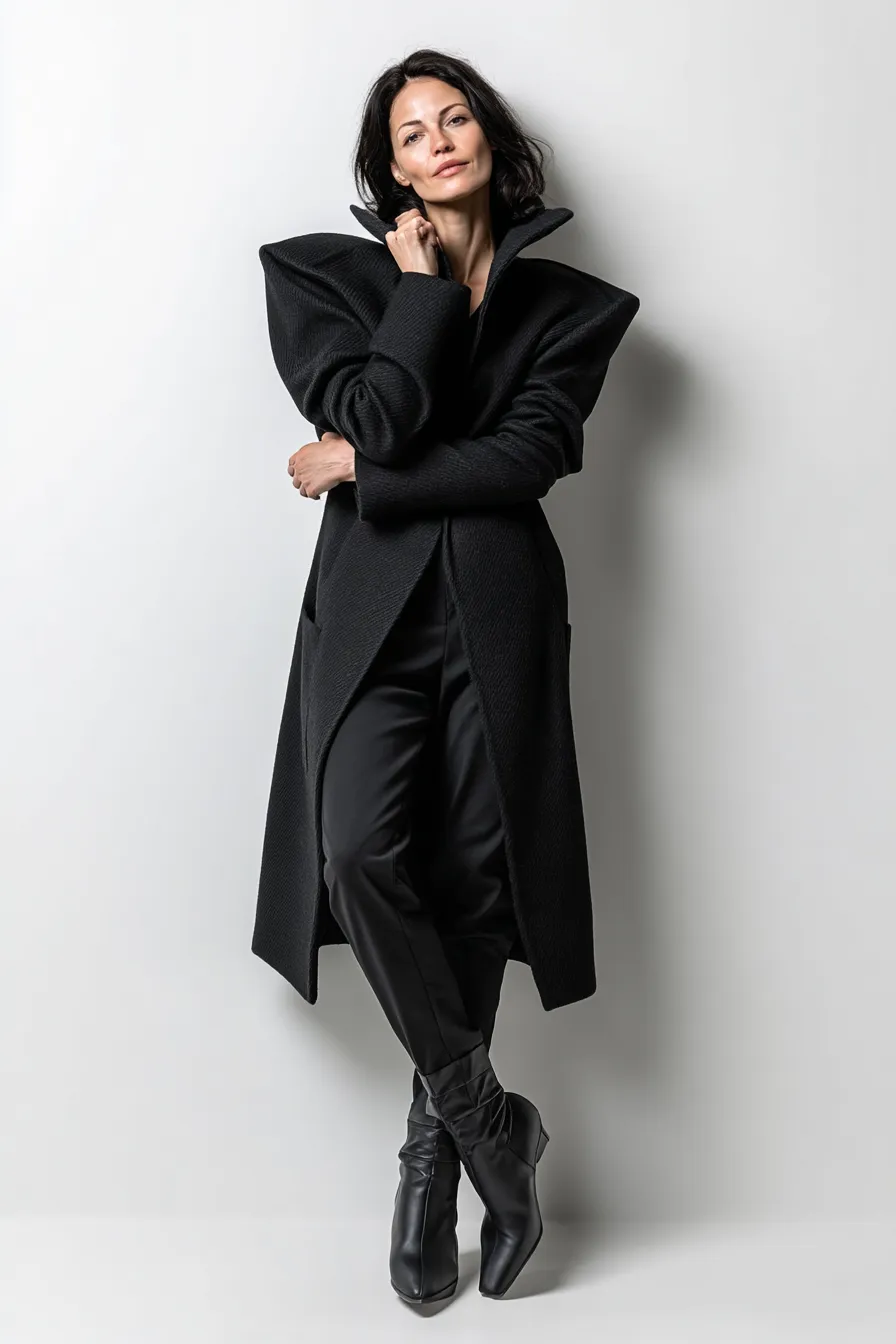 Структурное чёрное пальто